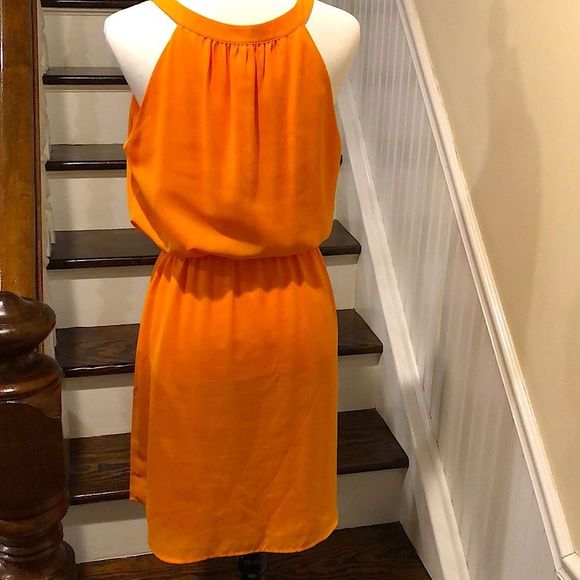 BANANA REPUBLIC Tangerine Sleeveless Cinched Waist Flowy Midi Dress NWOT Size 10 - Picture 11 of 15